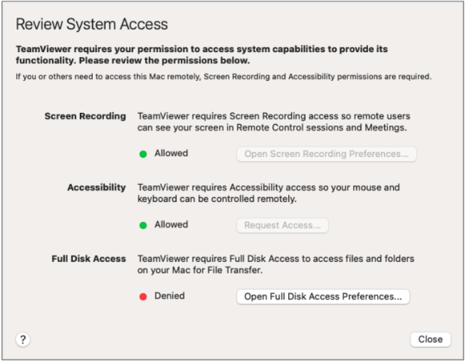 How to allow remote control via TeamViewer (Mac only)
